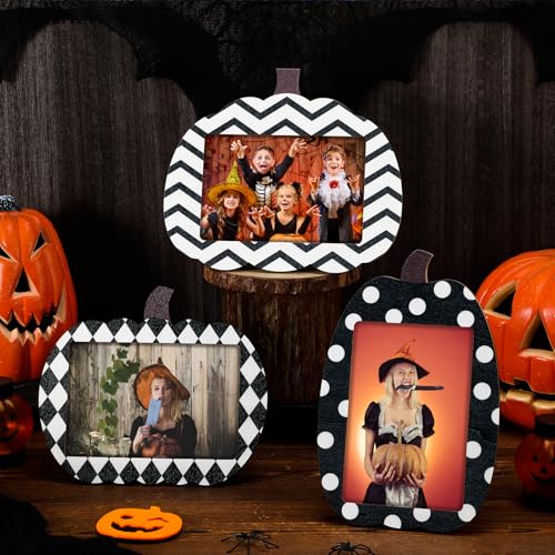 Halloween Pumpkin Picture Frame Set - Fall Table Decor, 3 Pieces, Simple Style