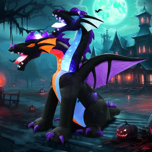 7FT Tall Halloween Inflatable Dragon with 2 Heads - Fire & Ice Variation