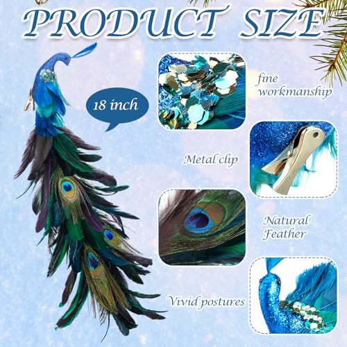 Peacock Christmas Tree Ornaments - 2 Pack Glitter Feather Bird Decorations for Xmas Tree & Holiday Decor - Variation 2