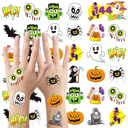 Halloween Temporary Tattoos for Kids 144 Pack with 12 Spooky Designs