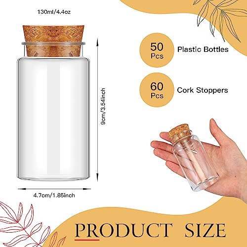 50 Pack 130ml Plastic Potion Bottles with Cork Lids for DIY Crafts