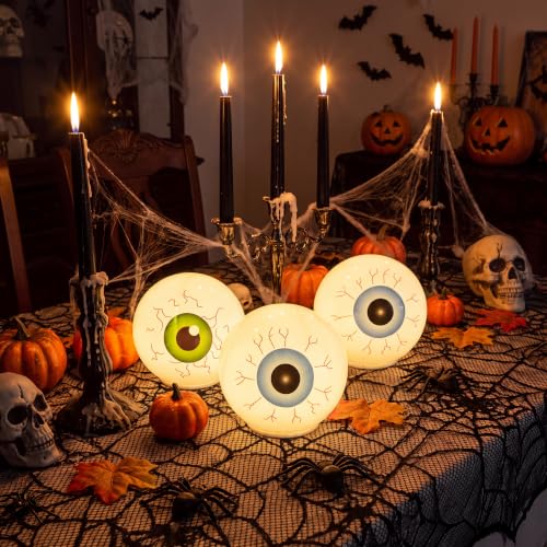 Halloween Eyeball Decor Orbs with LED Lights - 3 Pack Glass Haunted Props