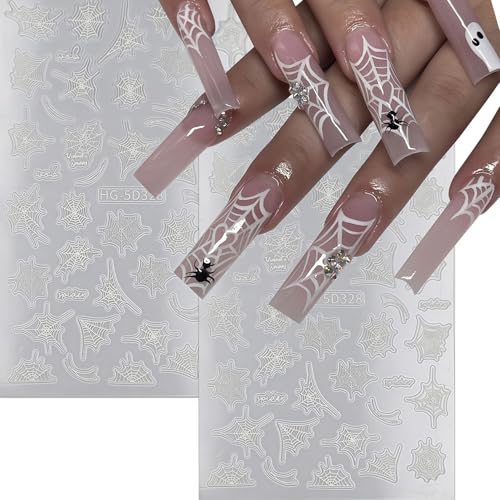 Cute Halloween Spider Nail Art Stickers 8 Sheets Self-Adhesive Black & White Spider Web Decals for Manicure DIY