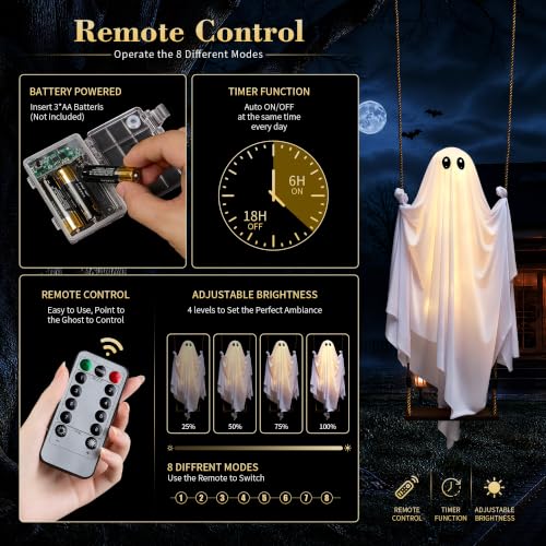 Outdoor Halloween Swinging Ghost Decorations - 4.3FT Spooky Hanging Decor Set