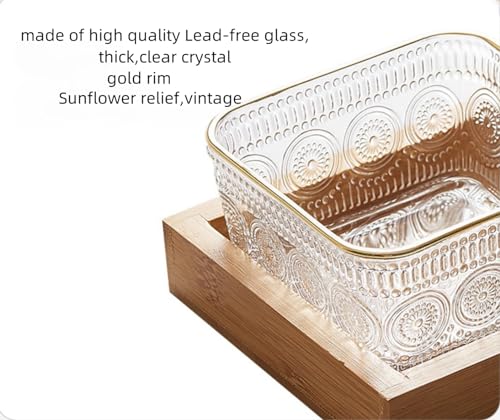 Mini Glass Candy Dish Set - Vintage Sunflower Embossed, Gold Rim, 9 OZ, 2 Pack