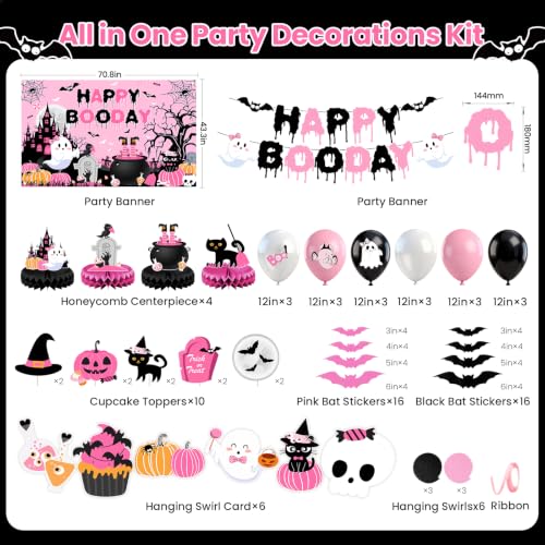 Pink Halloween Birthday Decorations Party Supplies Kit - Ghost & Pumpkin Theme