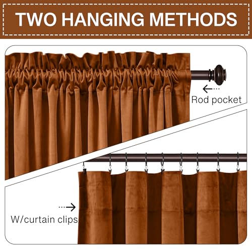 Autumn Series Burnt Orange Thermal Velvet Curtains - 62W x 90L, Pack of 2