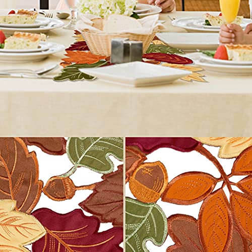 OWENIE Harvest Maple Leaf Fall Table Runner - 13x36 Inches, Embroidered Autumn Decor