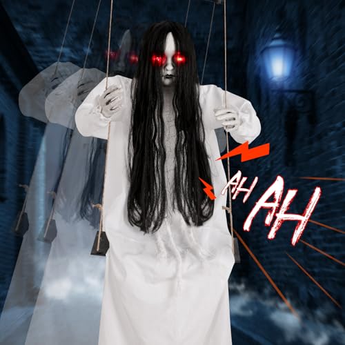 Scary Halloween Hanging Ghost Doll - 45-Inch Swinging Creepy Decor with Variation: White Robed Ghost