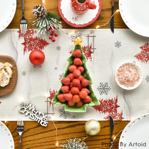 Red Snowman Xmas Table Runner 13x36 Inch Home Party Decor - Artoid Mode Variation