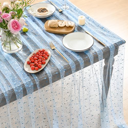 Horaldaily Light Blue Gold Star Gauze Tablecloth 60x84 Inch Rectangular