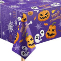 Halloween Tablecloth - Purple Ghost Spider Web Pumpkin 52x87in Disposable Plastic Table Cover - Style4