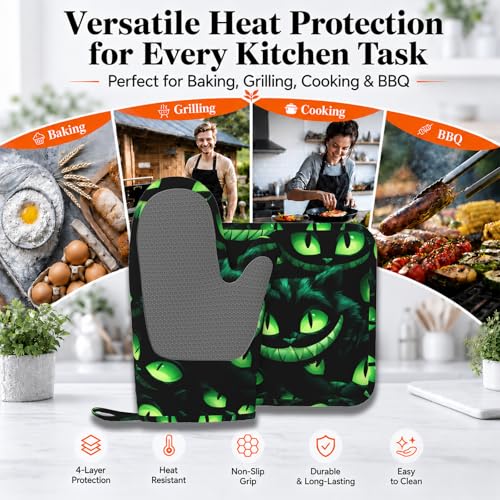 Halloween Ghost Face Heat-Resistant Oven Mitts & Pot Holder Set - Non-Slip Silicone Kitchen Gloves