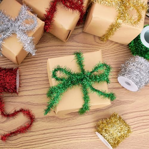Metallic Tinsel Garland - 19.6FT Gold, Red, Green & Silver, Holiday Decor