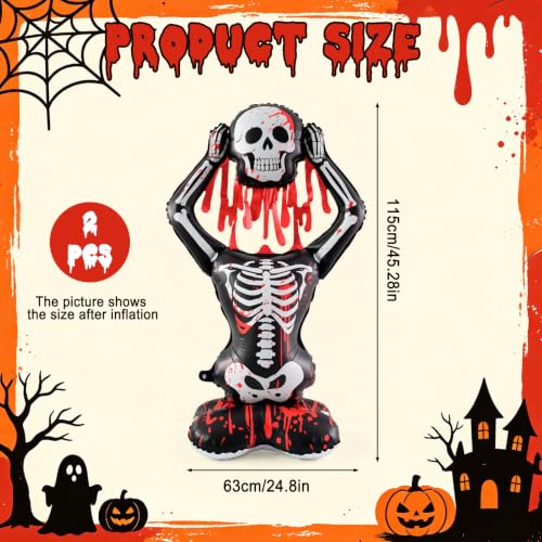 2 Pack Self Standing Skeleton Balloons - Halloween Decorations, 3.7FT