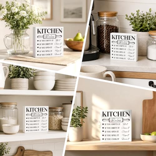 Kitchen Rules Sign - Rustic Wooden Plaque for Kitchen Decor - 5x5 Inches - Housewarming Gift - Kitchen Sign 5