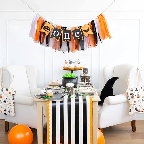 Halloween First Birthday Banner with Pumpkin & Bat Decorations - Kids Party Garland