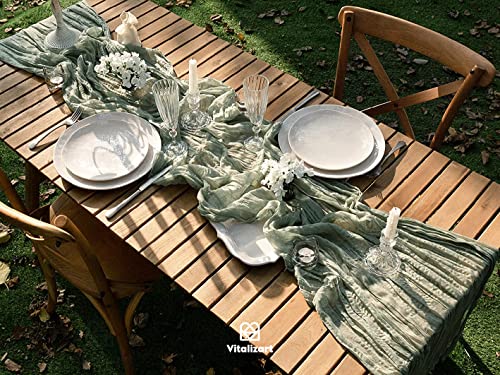 Vitalizart Sage Green Cheesecloth Table Runner 10ft Rustic Boho Wedding Decor