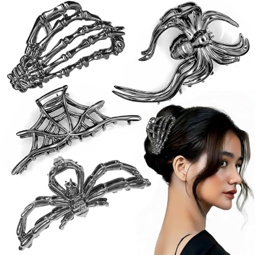 Halloween Large Spider Web Skeleton Hand Skull Hair Clips - Classic Halloween Variation