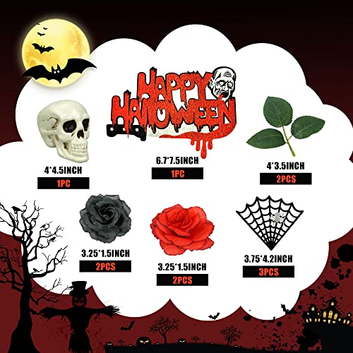 Halloween Cake Toppers Ghost Skeleton Web Rose Decorations - Red