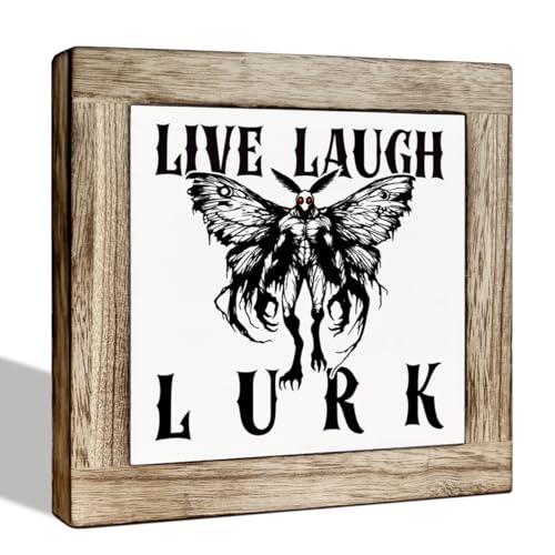 Live Laugh Lurk Halloween Wooden Sign Rustic Table Decor 5.9x5.9 Inches - Freestanding Office & Home Accent