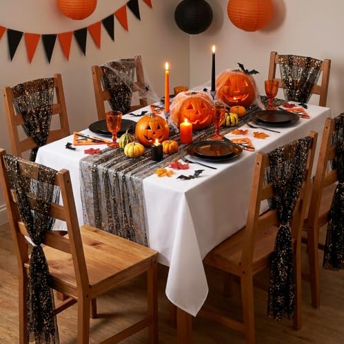 Black Gold Metallic Foil Table Runner 12pcs 28x120 Inches - Sheer Gauze Fabric
