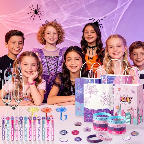 Pink Purple Spider Party Favors Gift Bags & Toys Set - Kids Birthday & Halloween Decorations