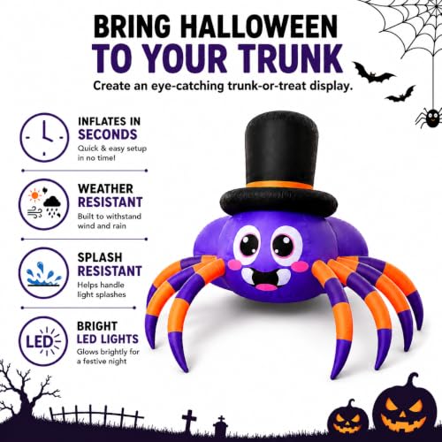 5ft Inflatable Halloween Spider Car Decoration Kit with LED Lights & Web