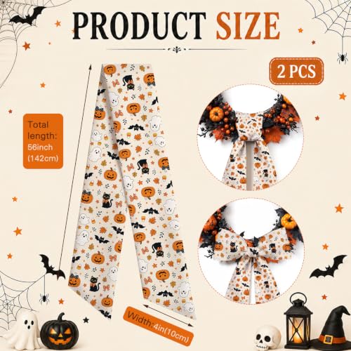 Halloween Satin Wreath Sash Set - Pumpkin Ghost Black Cat 56" x 4.5" Halloween / 2