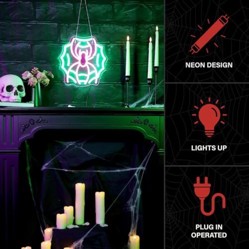 Halloween Wall Decoration LED Spider with Web Neon Light - Indoor Outdoor Decor