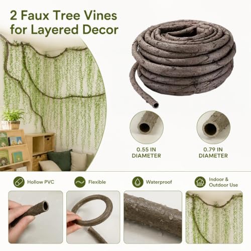 Artificial Jungle Vines Set with Willow Branches and Hooks for Classroom & Event Decor