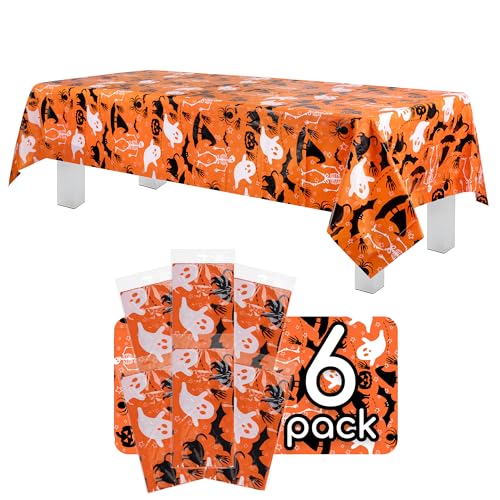 Halloween Skeleton Tablecloth 54x108 Inches Orange Disposable Plastic 6 Pack - Perfect for Parties