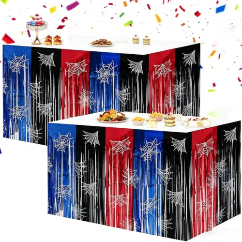 Spider Web Foil Fringe Table Skirt 2 Pack Halloween Party Decor