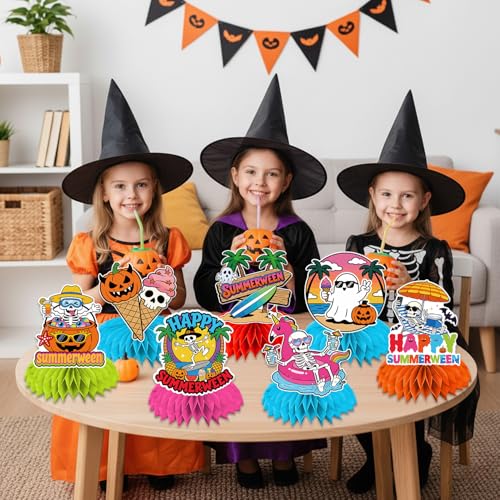 Summerween Party Honeycomb Centerpieces - 9 Pack Halloween Beach Decor