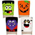 Halloween Chair Cover Set - 4 Cartoon Spooky Seat Slipcovers for Dining Room & Party