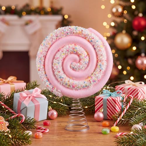 Candy Tree Topper - Pink Lollipop Christmas Decoration, 7.87 Inches, Kids Friendly
