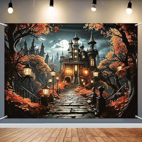 Halloween Castle Backdrop 8x6ft Haunted House Photo Booth Banner - Castle / 8x6ft