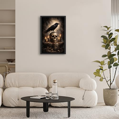Gothic Crow Wall Art Canvas Print - Raven Skull Dark Academia Decor 24x16 in - Variation of Crow
