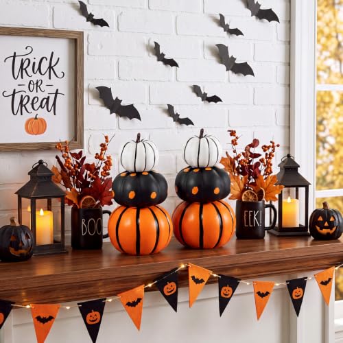Halloween Pumpkin Decor Set - Black & Orange 11.8 Inch 2-Pack with Variation Helloween