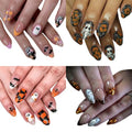 Halloween Press On Nails Almond with Ghost, Spider Web, Pumpkin, Bat & Flower - Style 26