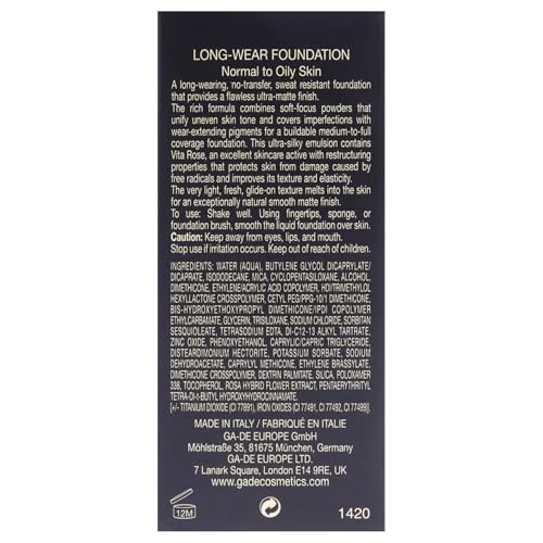 GA-DE Ultramate Long-Wear Foundation, 155 - Sweat-Resistant and No-Transfer Cream Foundation - Face Makeup for Flawless Ultra-Matte Finish - 1 oz