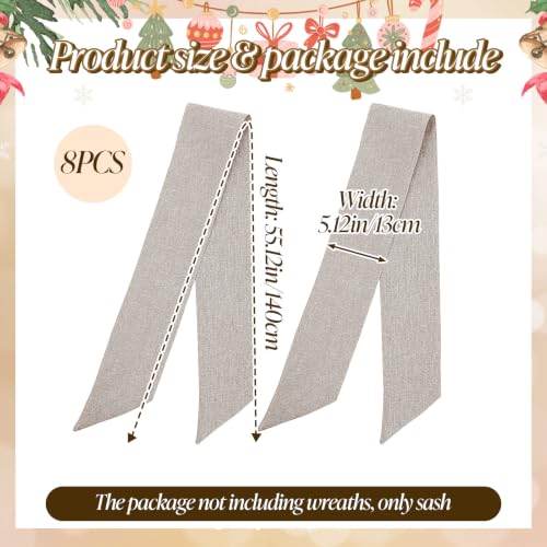 8 Pack Wreath Sash Blank - 55.1 x 5.1 Inches Polyester Garland Ribbon for DIY Embroidery & Holiday Decor