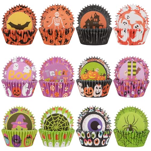 Halloween Pack of 600 Cupcake Liners - Disposables with 12 Styles for Party & Baking