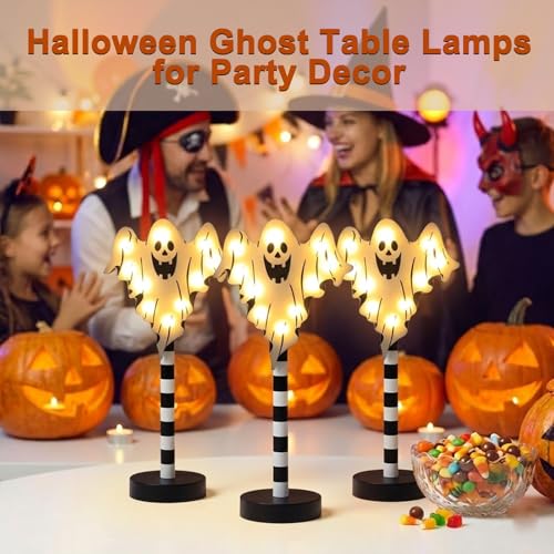 Halloween Wooden Night Light - Ghost Festive Table Lamp for Bedroom & Living Room