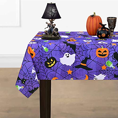 Halloween Tablecloth Spider Web Pumpkin Ghost Waterproof 55x55 Inch - Purple - Variation of THIS listing