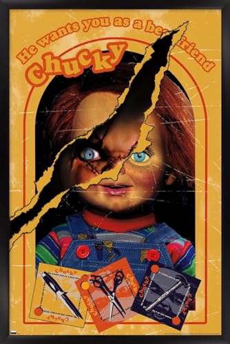 Chucky Let's Be Friends Box Wall Poster - Black Framed 34x22.4 Inches