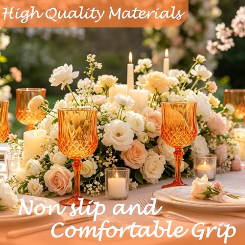 Pumpkin Orange 12-Pack Plastic Wine Glasses 7oz for Wedding & Party