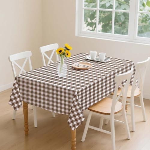 4 Pack Disposable Gingham Tablecloths - Brown & White Checkered 54x108 Inches for Parties