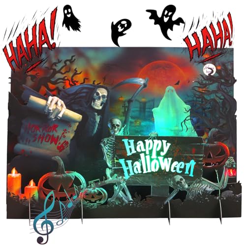 Halloween Card Skull 3D Popup Light Music Halloween Greeting Card - Spooky Scene