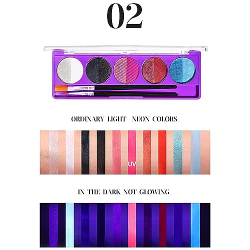 Water Activated Eyeliner Palette - 10 Colors UV Glow Face & Body Paint - Variation 02